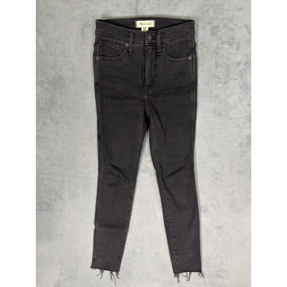 Madewell Jeans Womens 25 Black Denim 10" High Rise Skinny Stretch Raw Hem Frayed